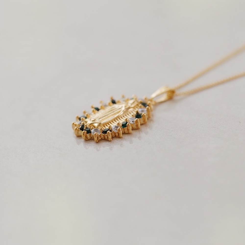 Emerald Virgin Mary Necklace | 18k Gold Filled - Picture 2 of 5